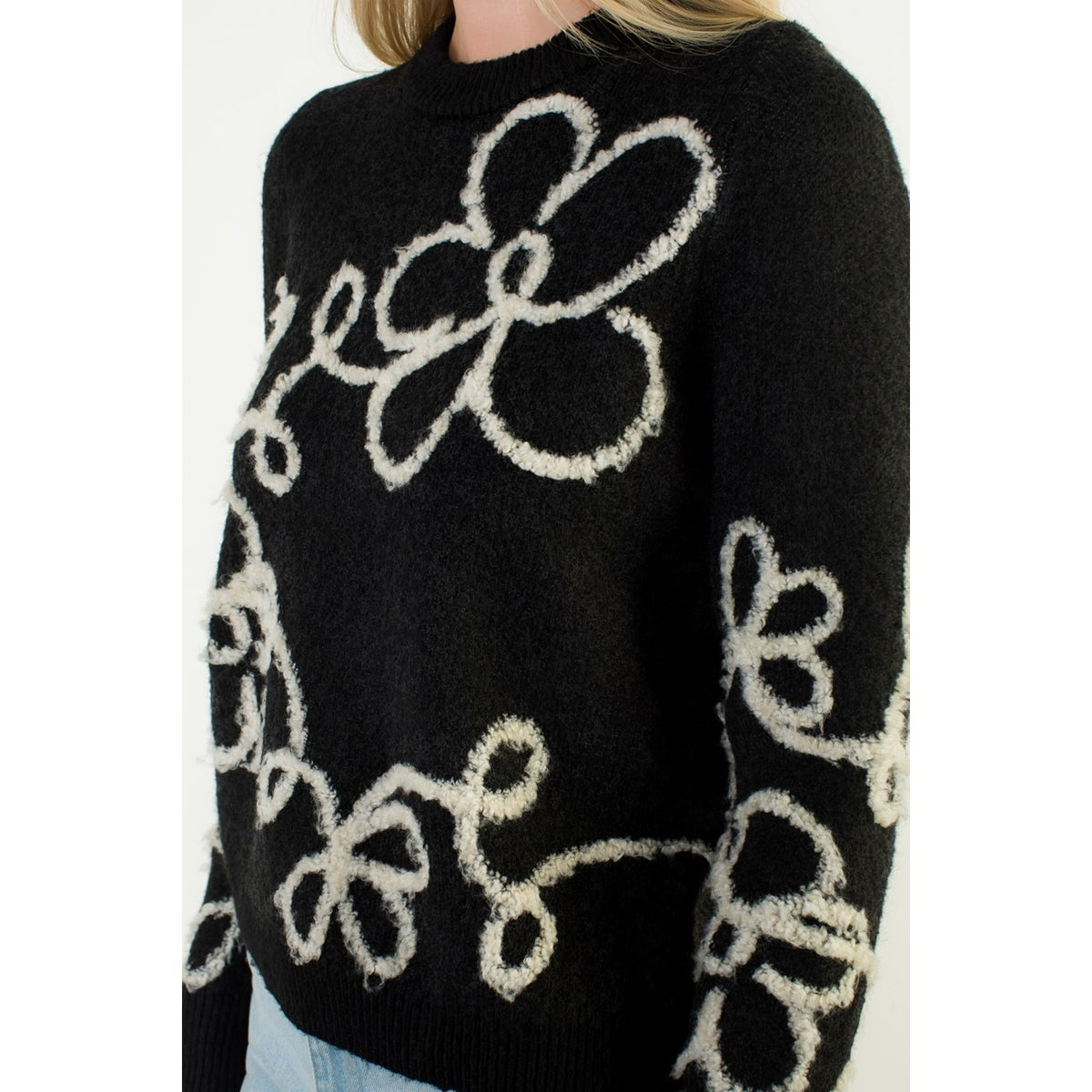 Black and White Floral Sweater by THML