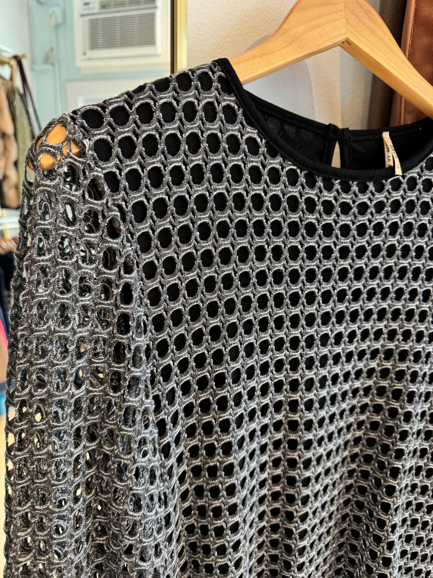 Metallic Silver Crochet Top