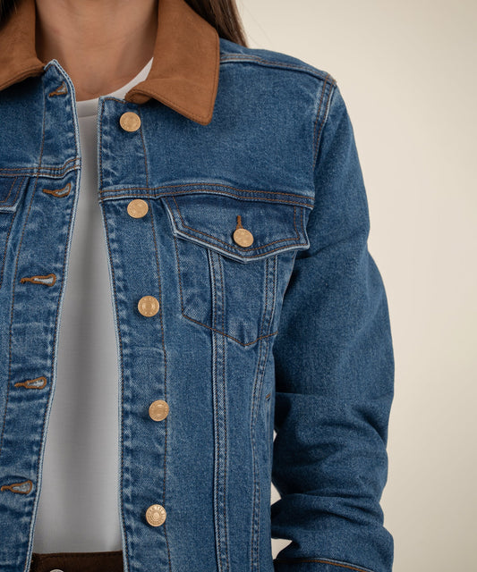 Kerry Cropped Suede Denim Jacket