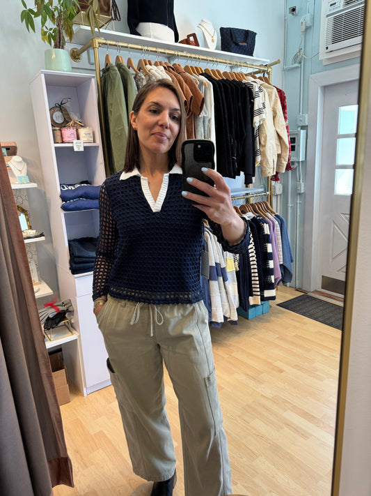 Pete Crochet Navy Polo