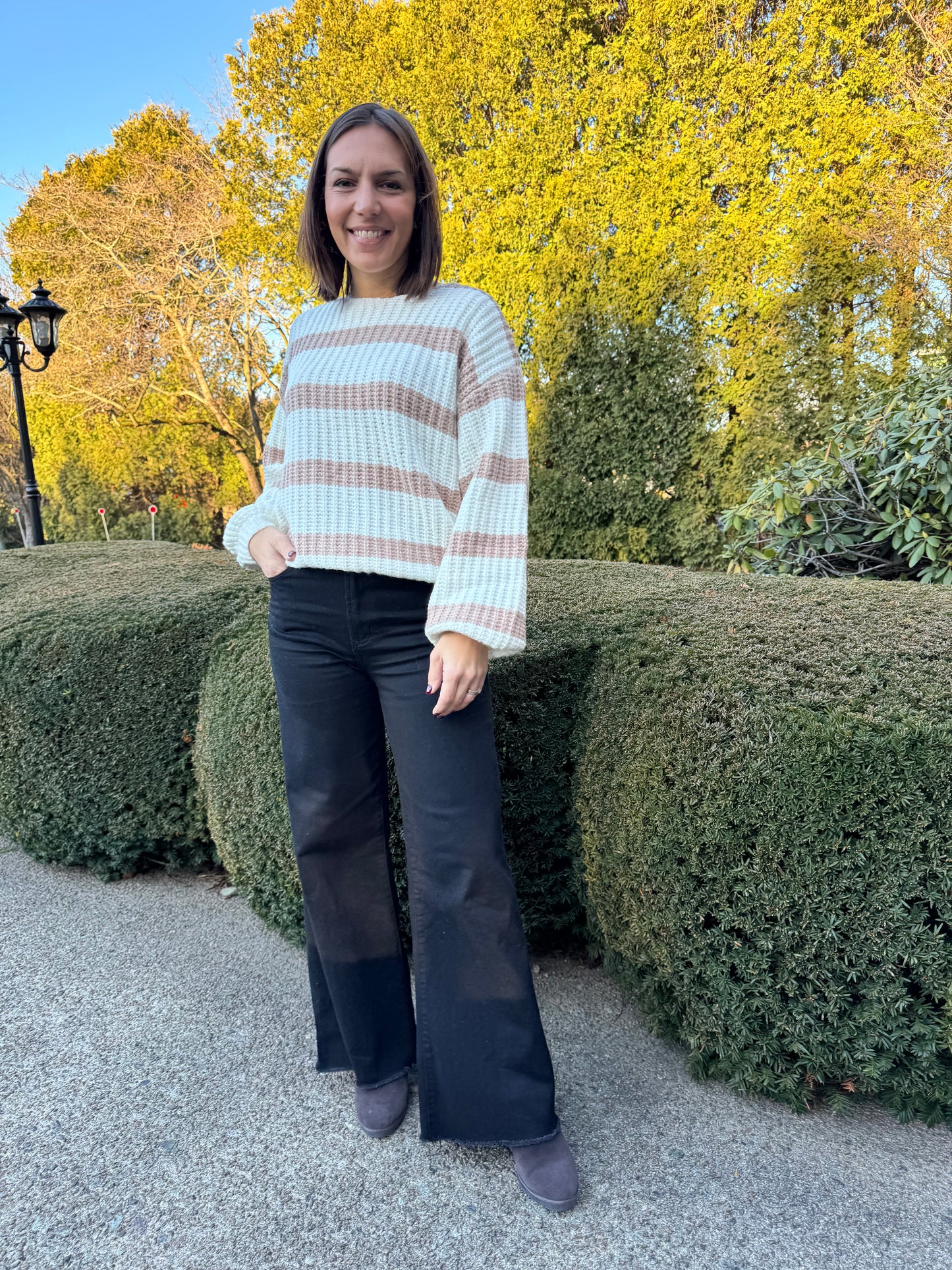 Taupe Stripe Cotton Sweater