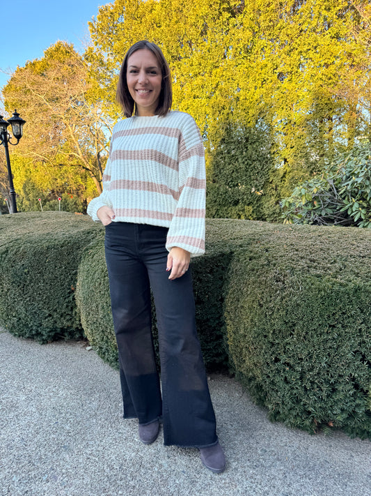 Taupe Stripe Cotton Sweater