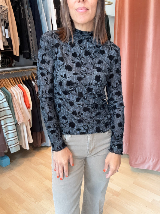 Mock Neck Sheer Floral Layer