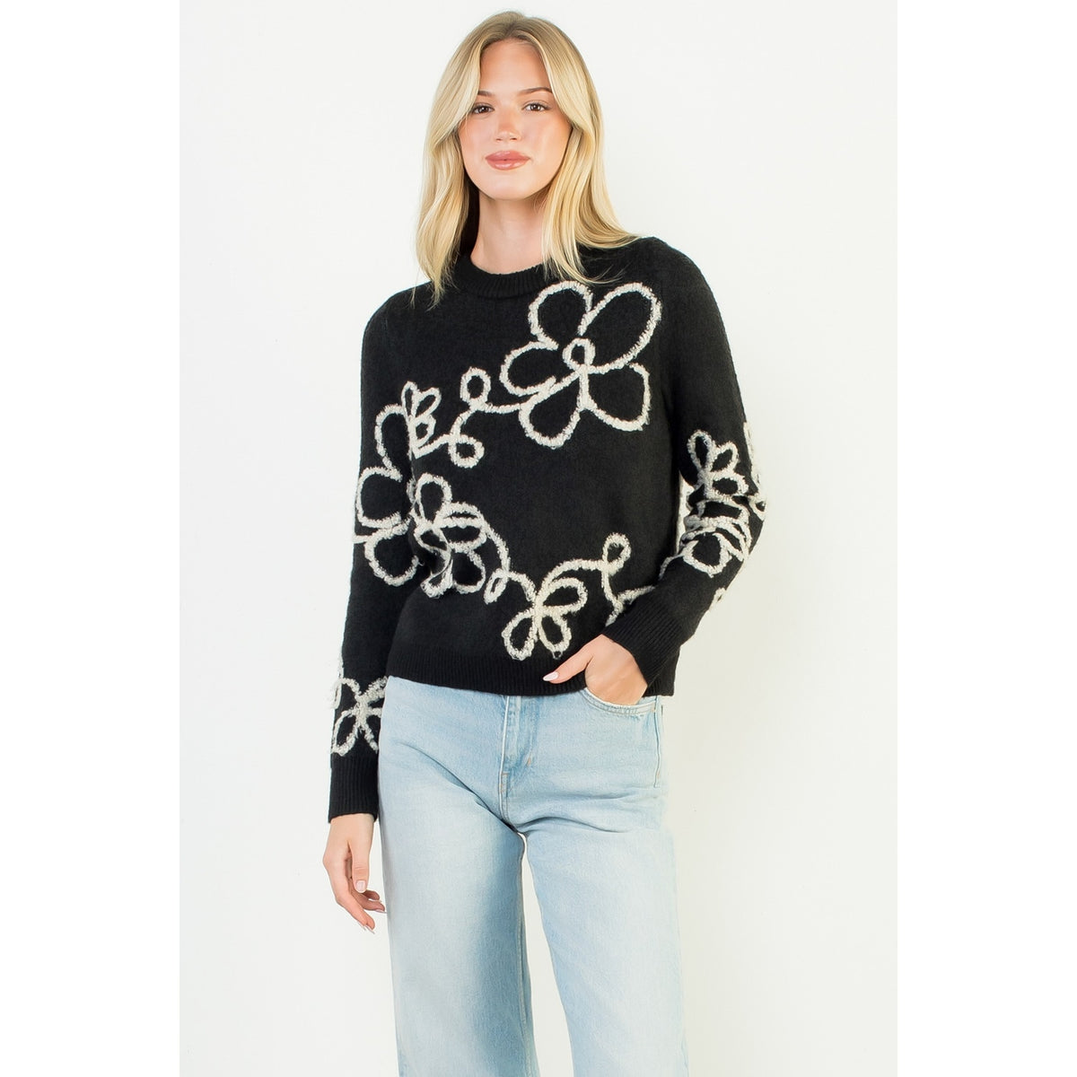 Black and White Floral Sweater by THML