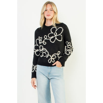 Black and White Floral Sweater by THML