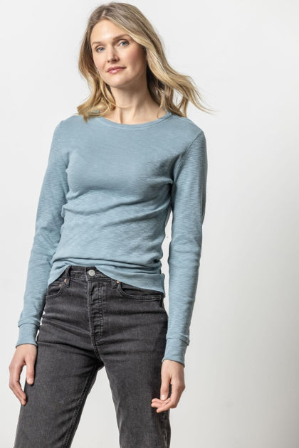 Long Sleeve Raw Edge Crewneck Top