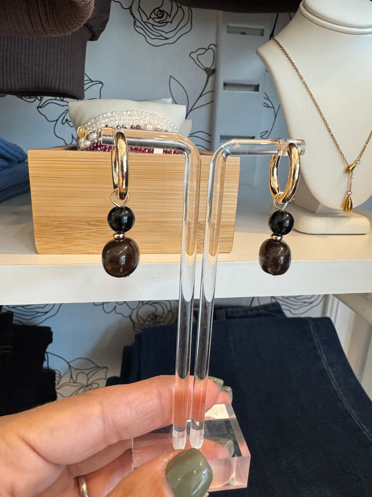 Gold and Brown Acrylic Earrings