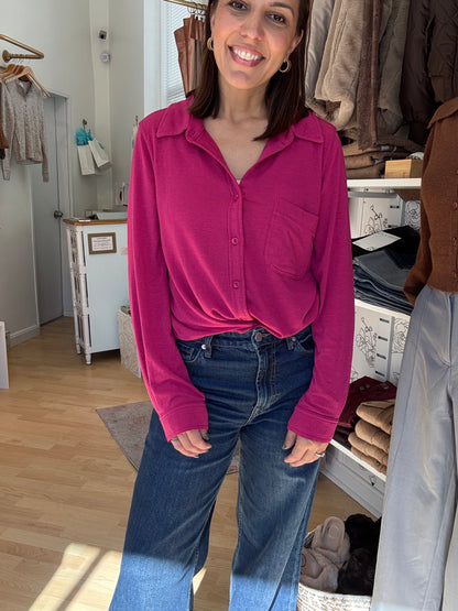 Collared Button Front Fuchsia