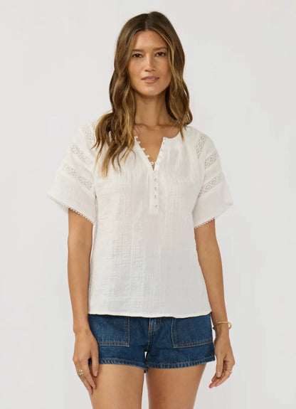 Gauze Top W/ Lace Trim