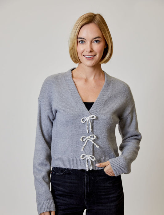 Gem Bow V-Neck Cardi