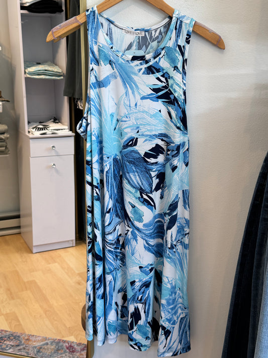 Blue Tropical Flower Tank Dress