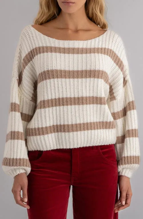 Taupe Stripe Cotton Sweater