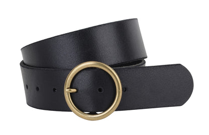 Wide Brass Buckle Leather Belt