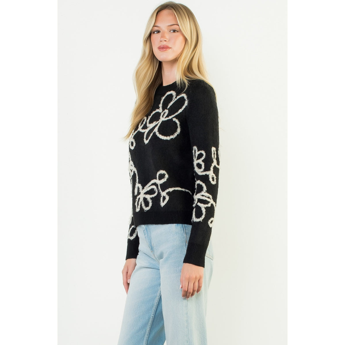 Black and White Floral Sweater by THML