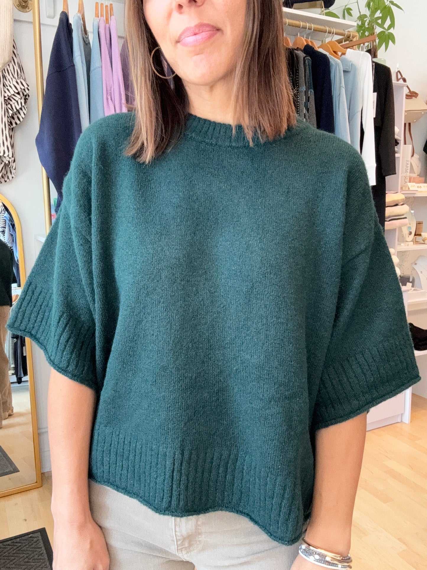 Relaxed Half Sleeve Sweater Forest Green