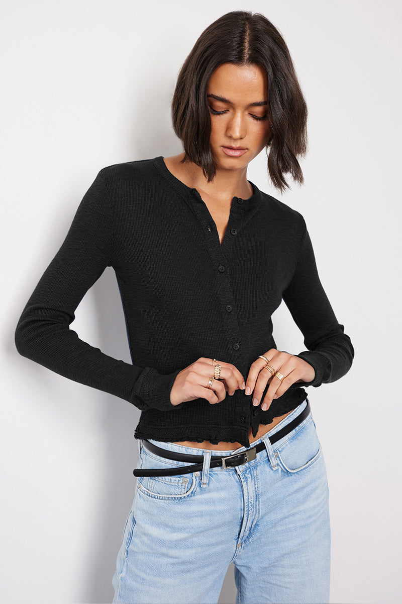 Bobi Ruffle Button Cardi