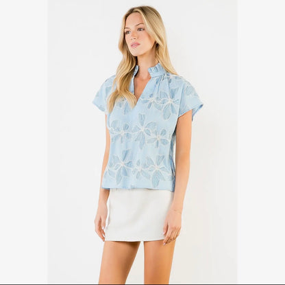 Short Sleeve Embroidered Floral Top