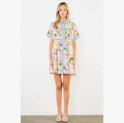 Button Up Tropical Icon Dress