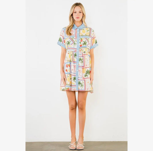 Button Up Tropical Icon Dress