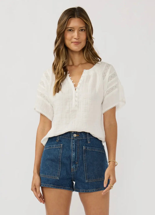 Gauze Top W/ Lace Trim