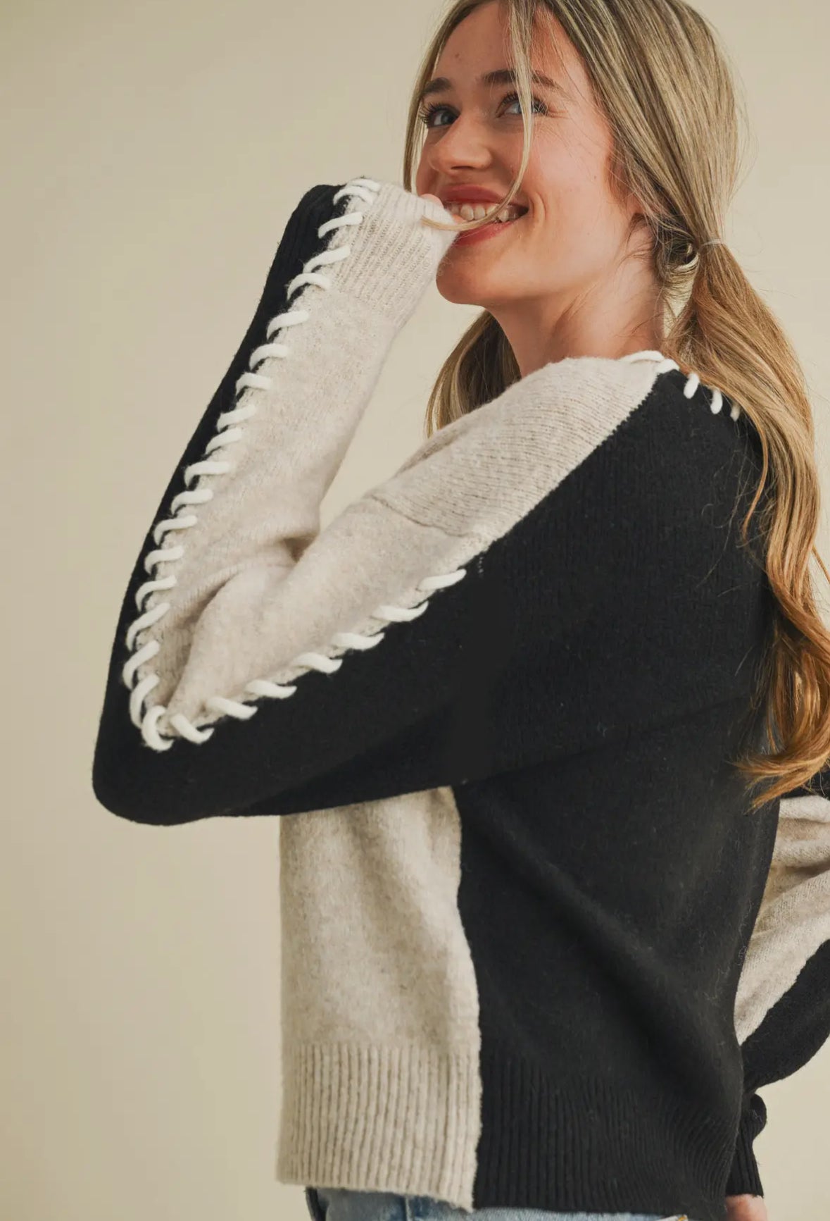 Whipstitch Two Tone Sweater