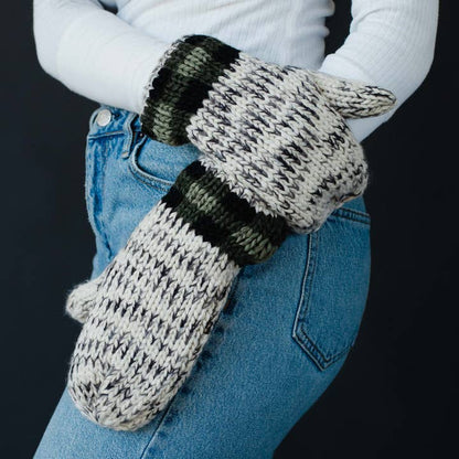 Grey Heather Mittens with Green Plaid Trim