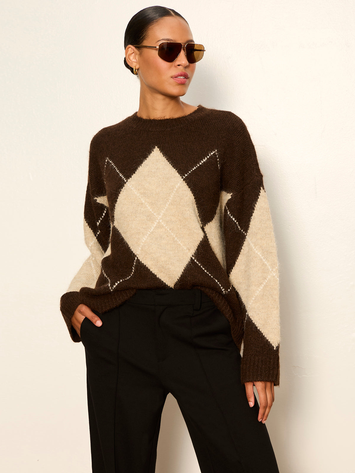 Argyle Crew Pullover Espresso
