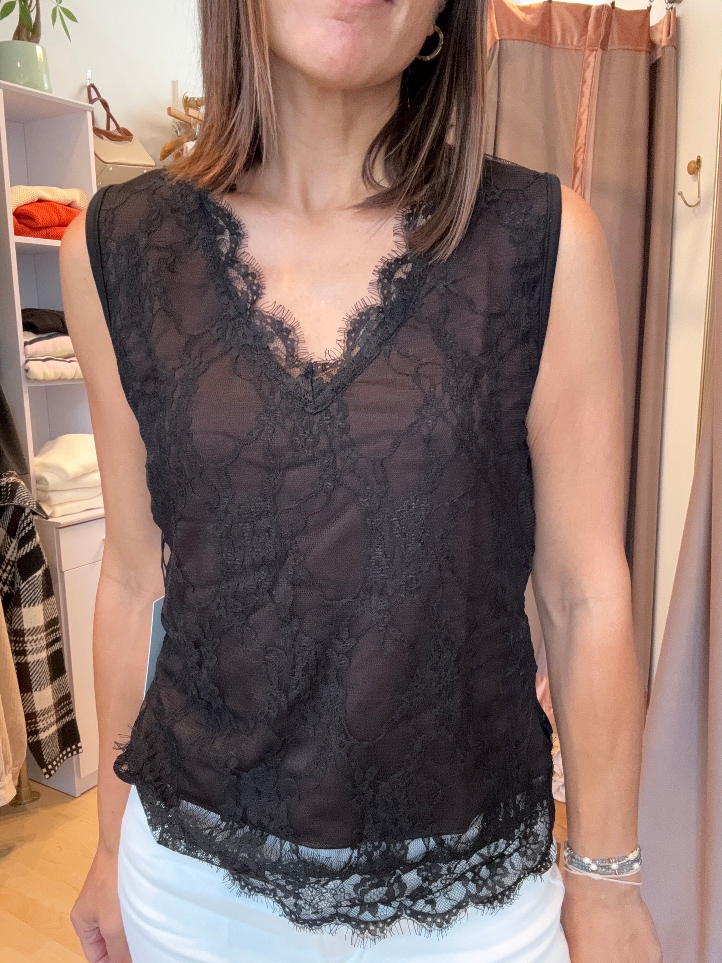 Chocolate and Black Lace V-Neck Camisole