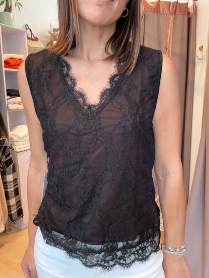 Chocolate and Black Lace V-Neck Camisole