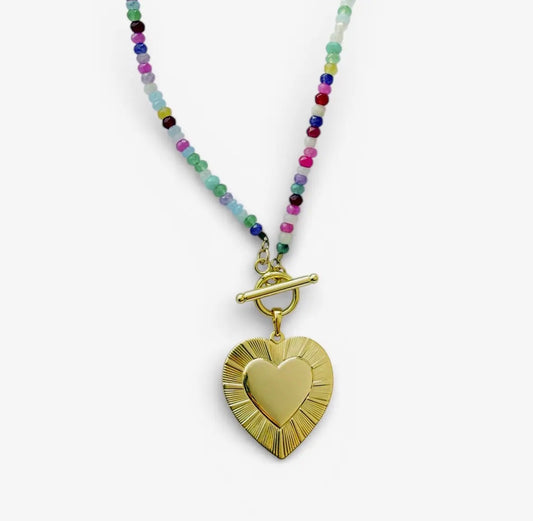 Oversized Heart Beaded Gemstone Necklace