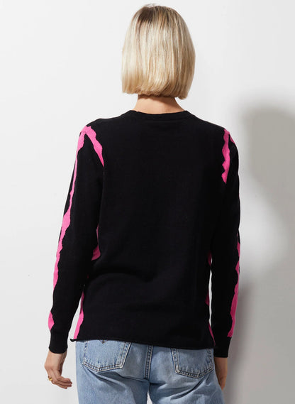 Crew Neck Intarsia Trim Sweater