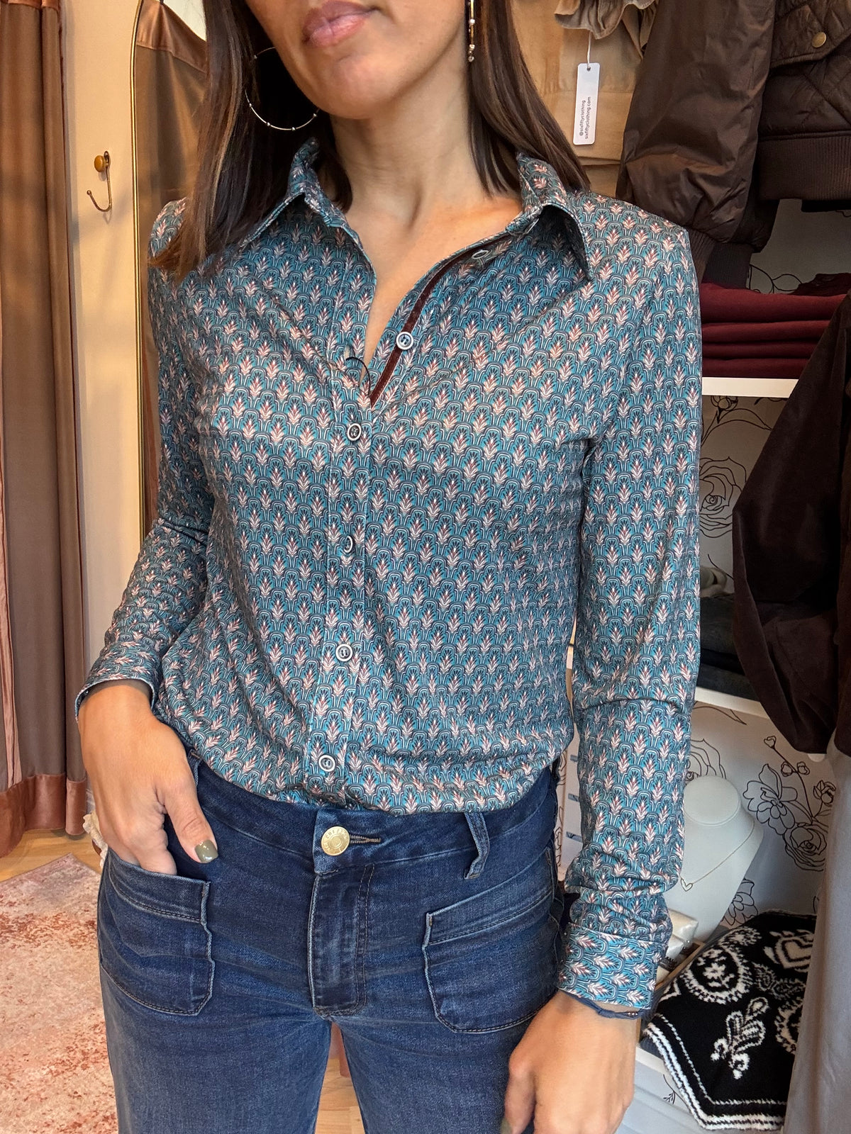 Juliane Green Button Down Blouse