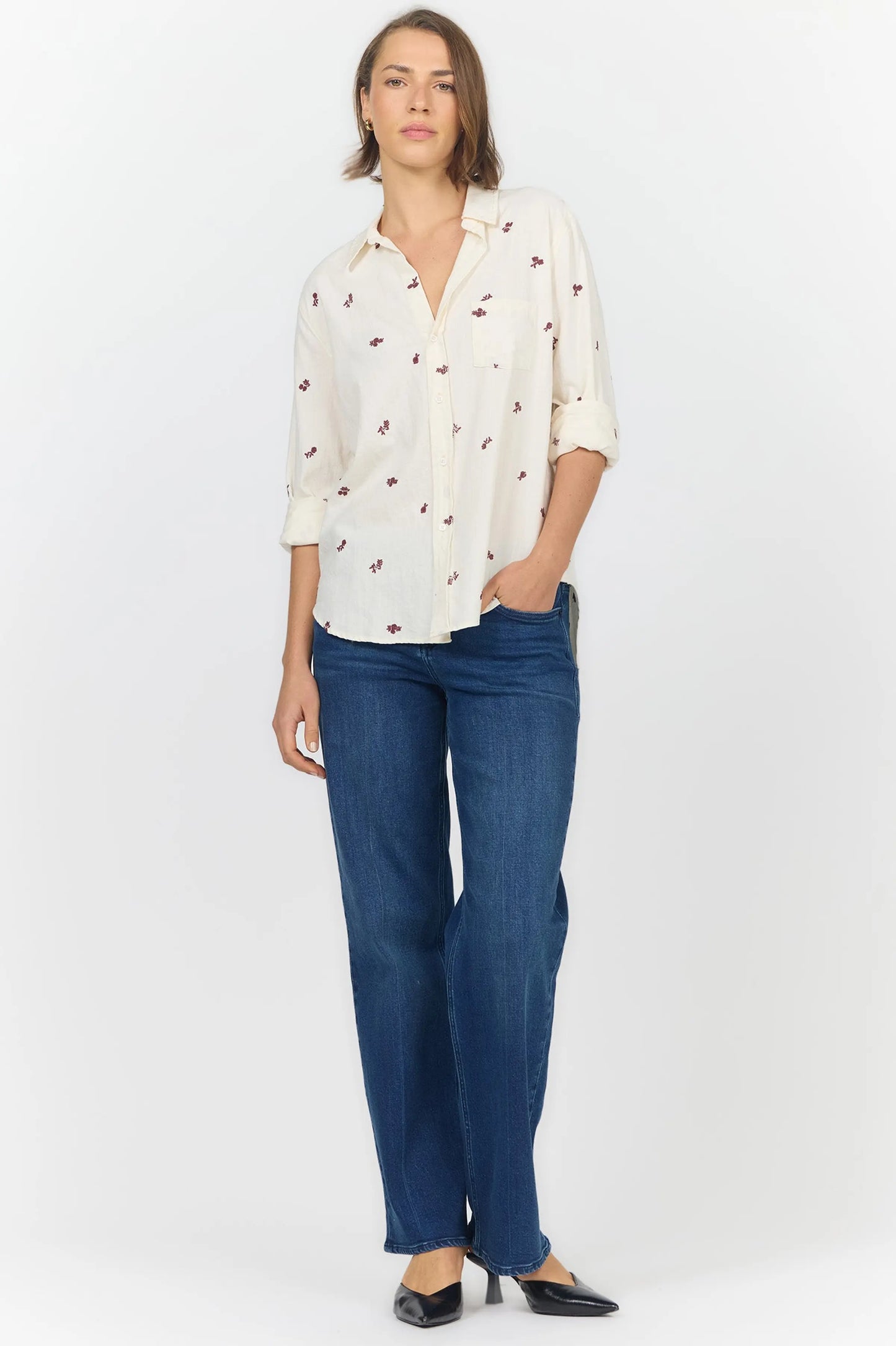 Galina Cotton Embroidered Button Down Shirt