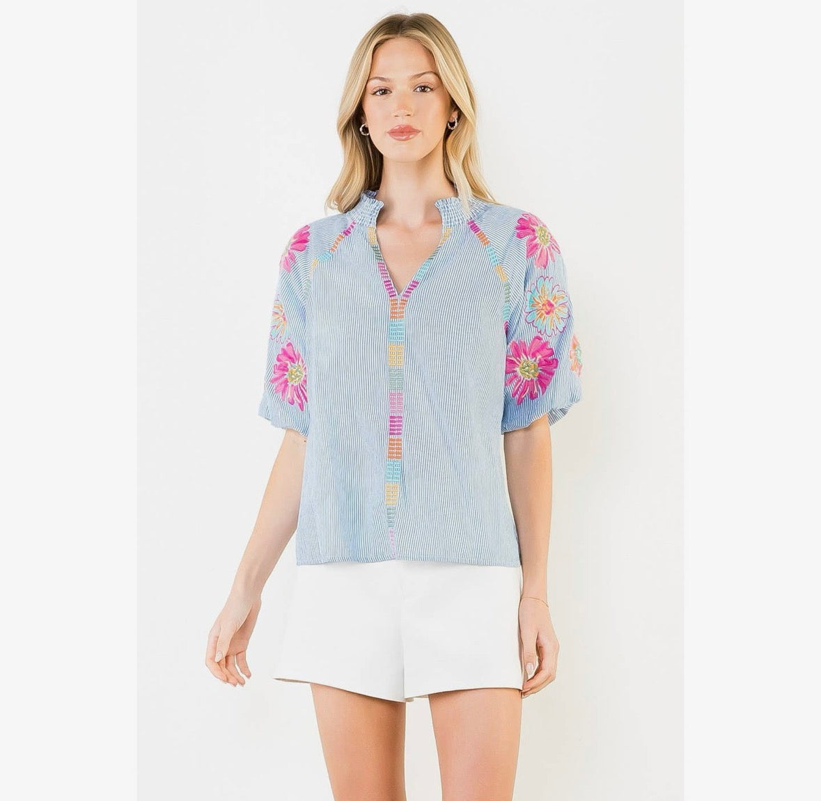 Puff Sleeve Embroidery Detail Blouse