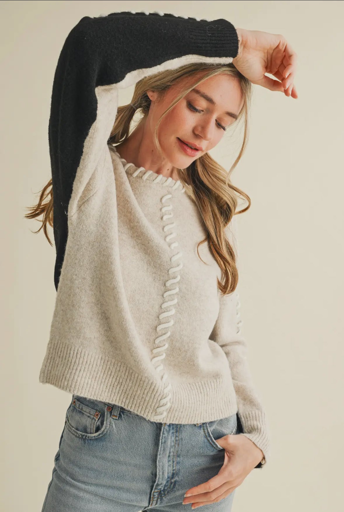 Whipstitch Two Tone Sweater