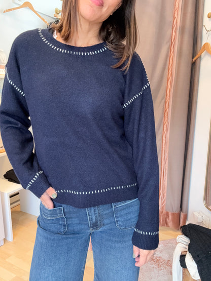 Millie Crewneck Sweater with Contrast Stitching