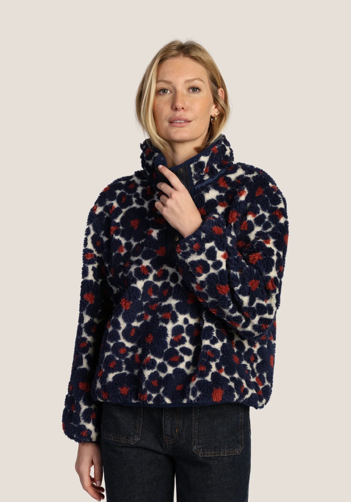 Amy Pullover Navy Floral Fleece