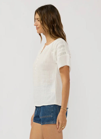 Gauze Top W/ Lace Trim