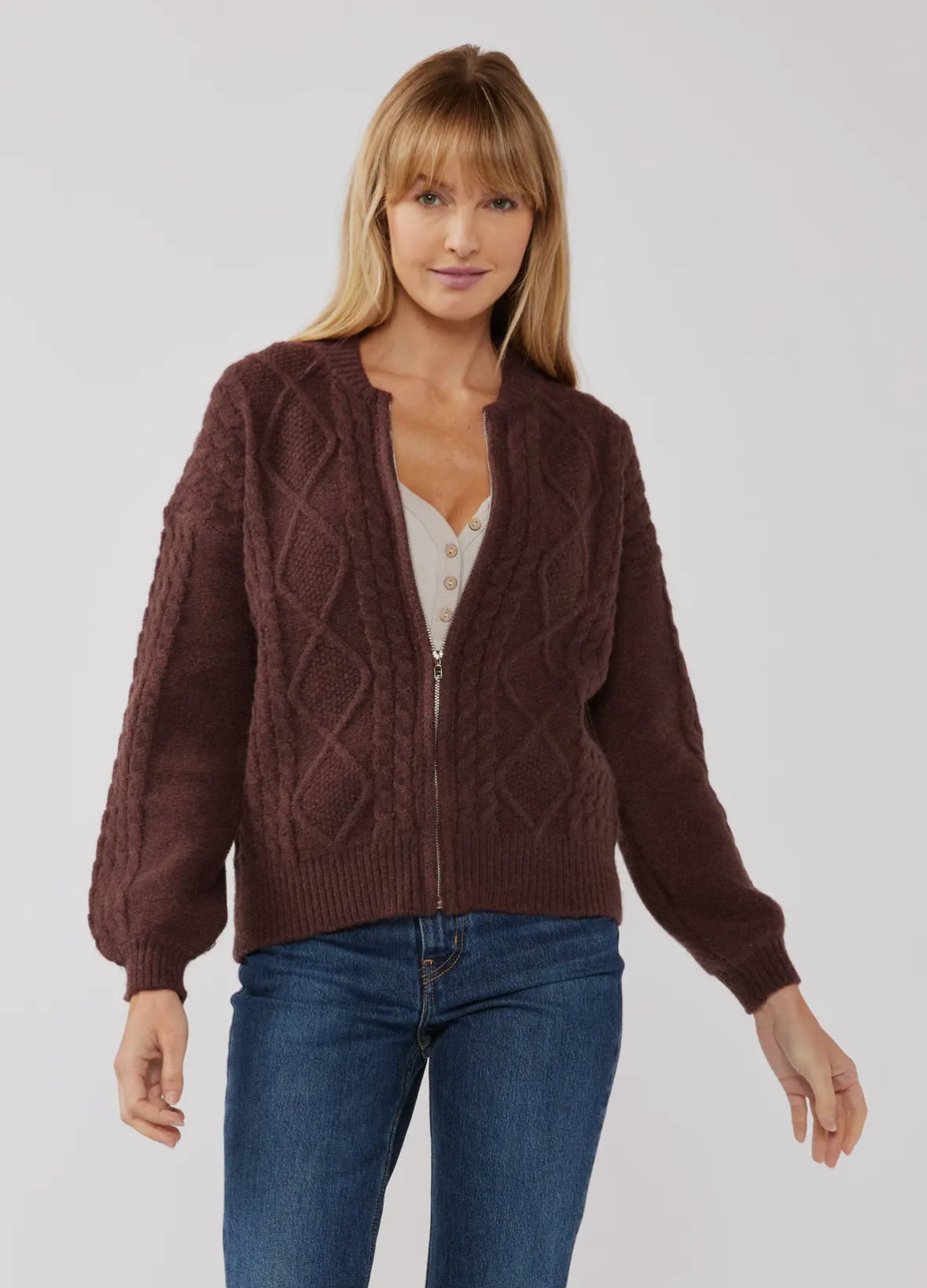 Cable Brown Zip Cardigan