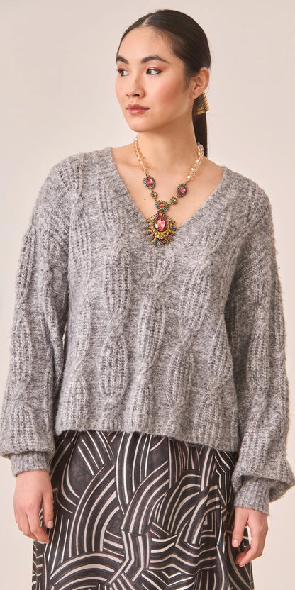 Cable V-neck Slouchy Sweater