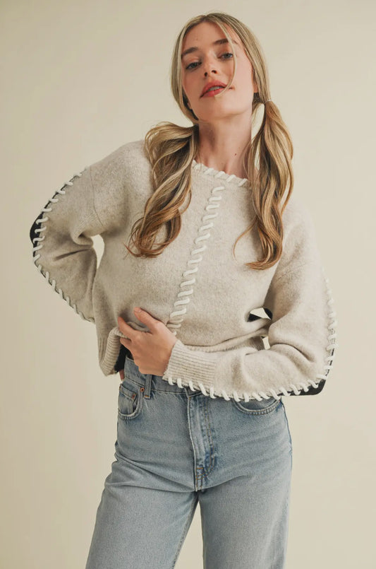 Whipstitch Two Tone Sweater