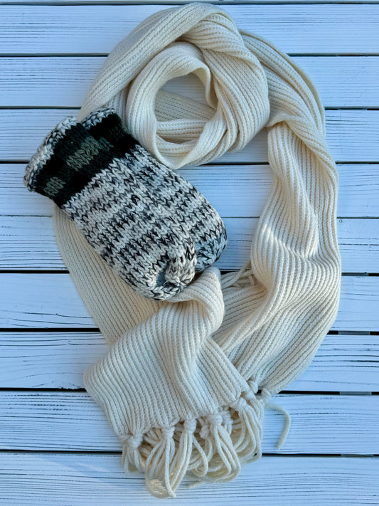 Ivory Mittens and Winter Scarf Gift Set