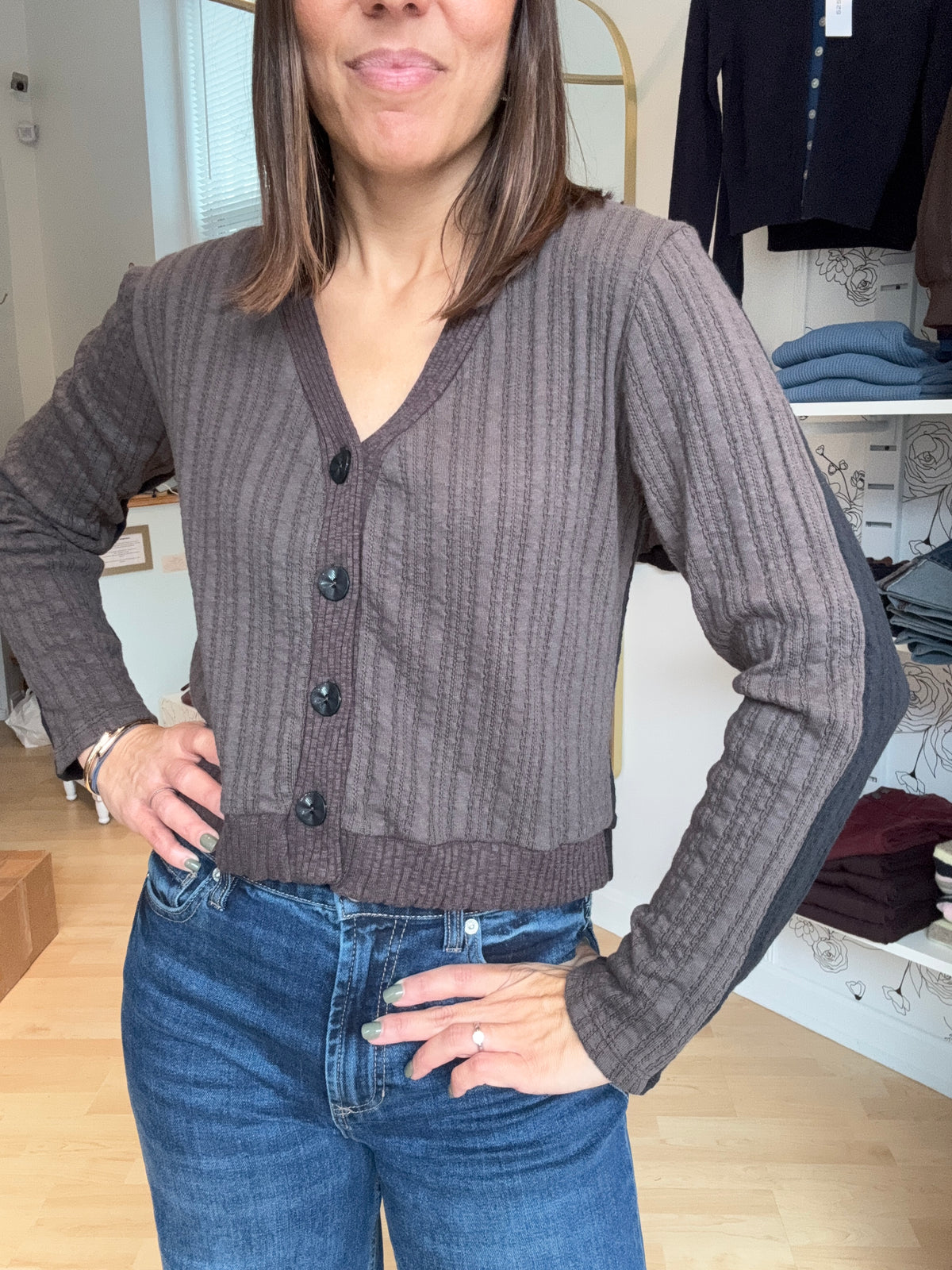 Pointelle Two-Tone Cardigan