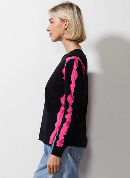 Crew Neck Intarsia Trim Sweater