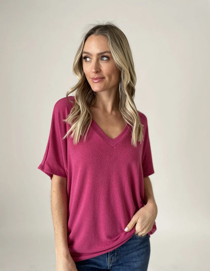 Rae Oversized Hacci Vneck Top