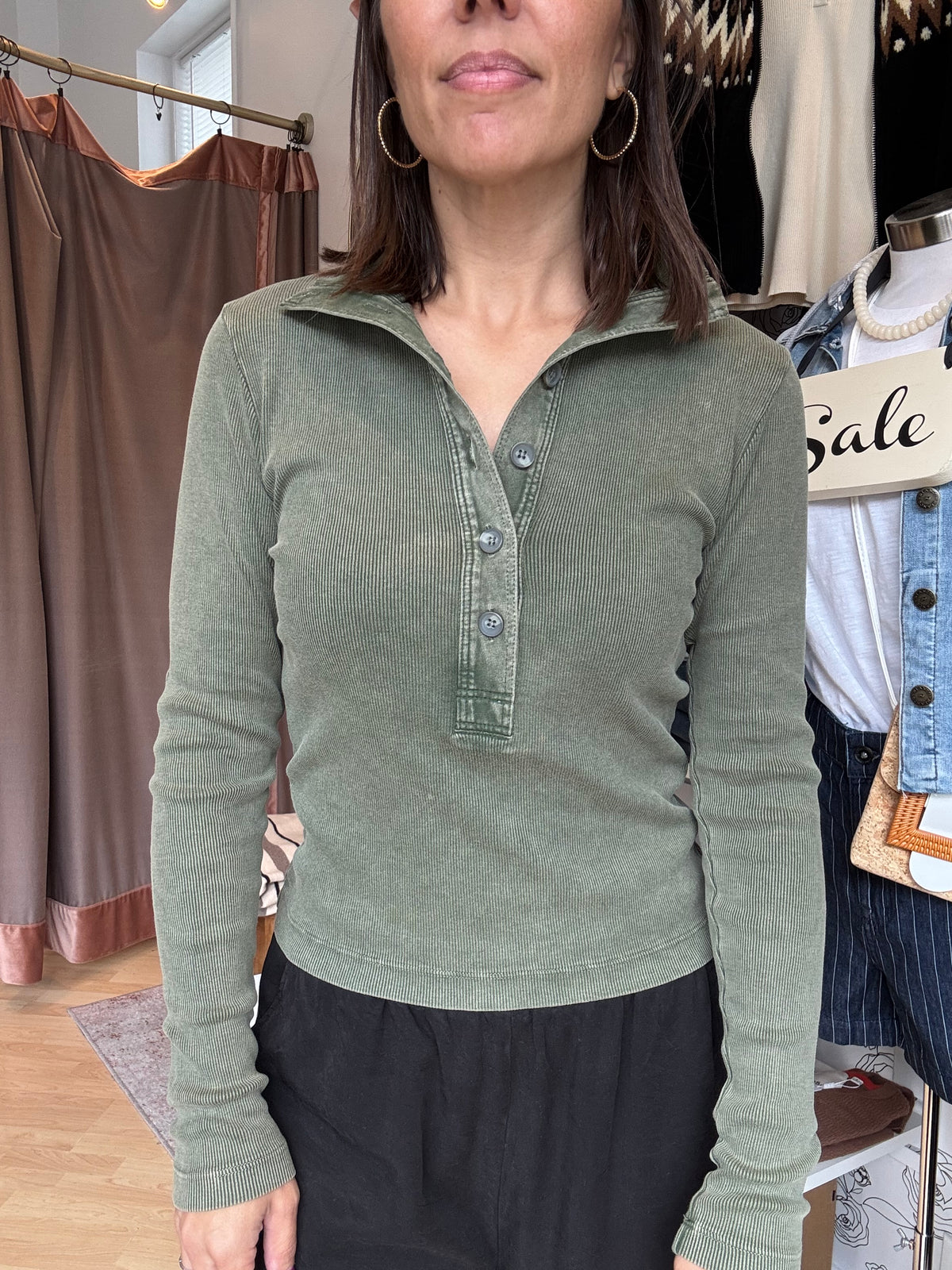 Funnel Neck Long Sleeve Henley