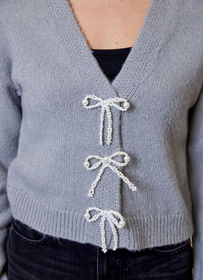 Gem Bow V-Neck Cardi