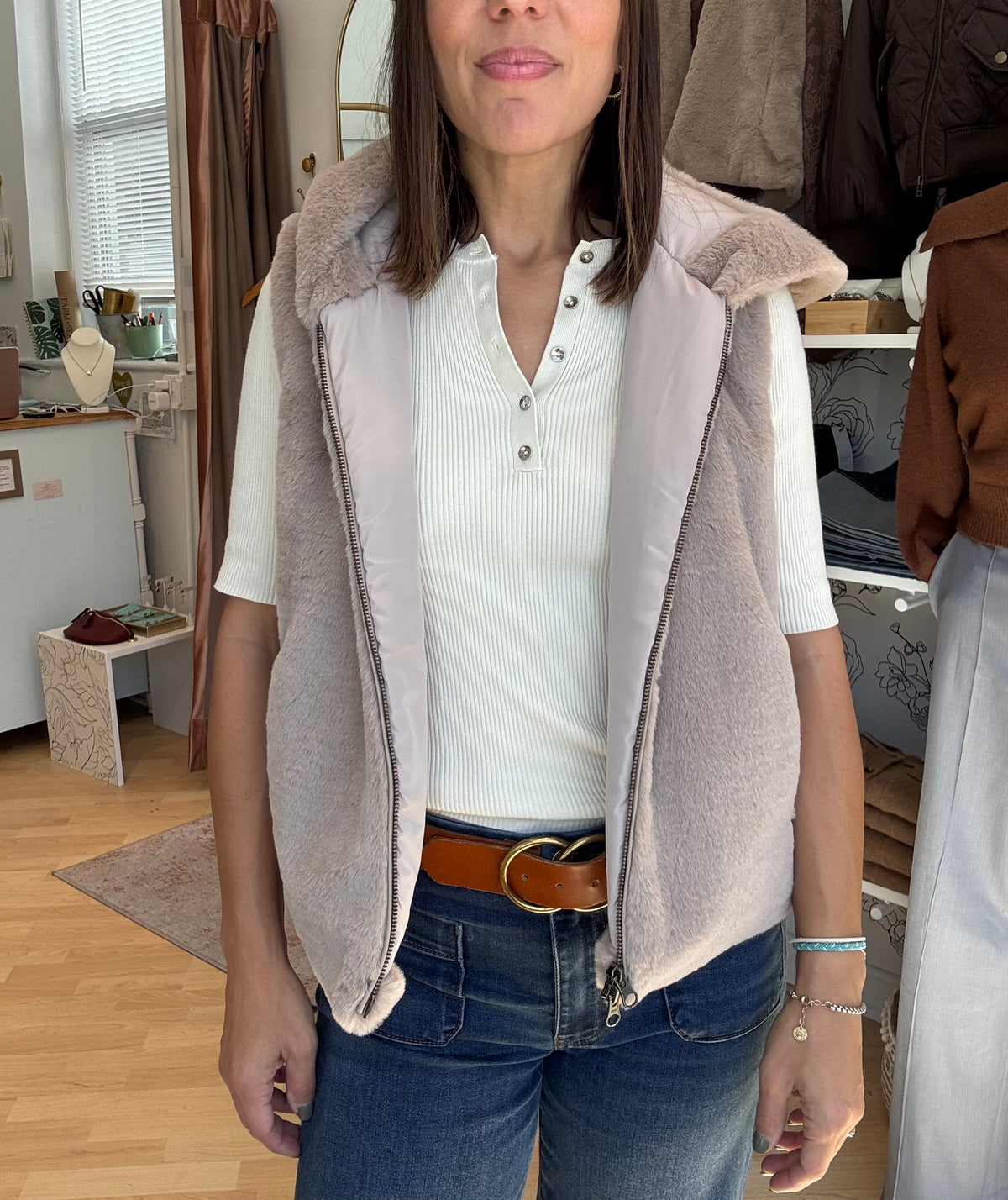 Sloane Beige Faux Fur Vest