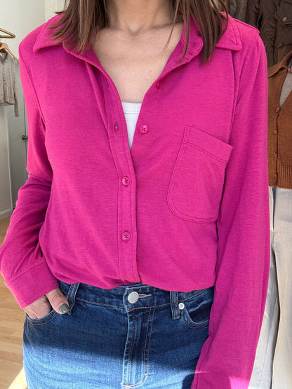 Collared Button Front Fuchsia