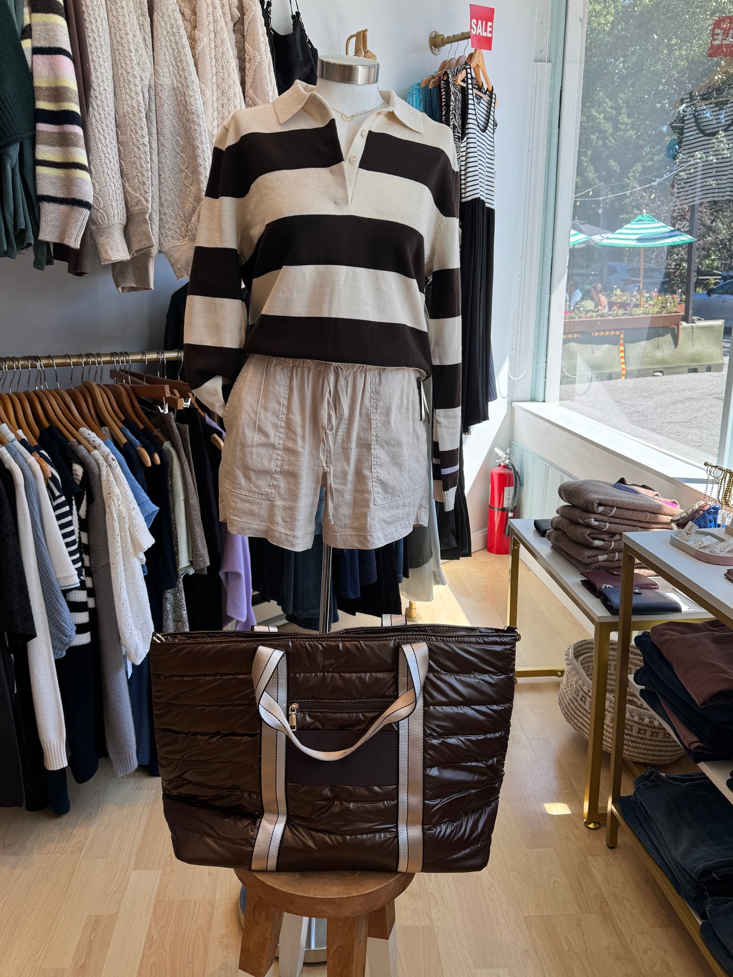 Shawn Rugby Cream and Brown Striped Polo Sweater
